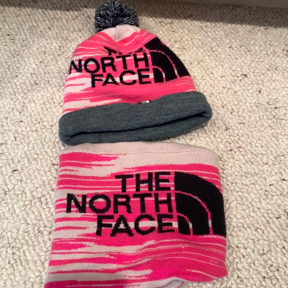 Youth hat and buff north face for winter cold weather holiday gift